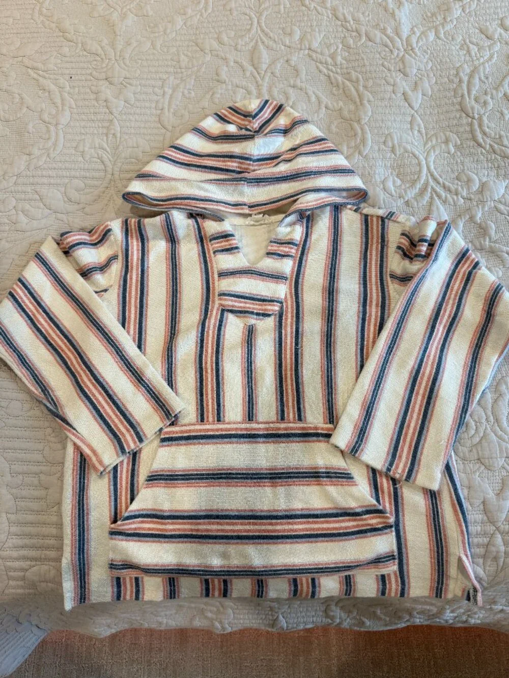 Kids Striped Baja Hoodie Pullover 100% Cotton Size 10/12